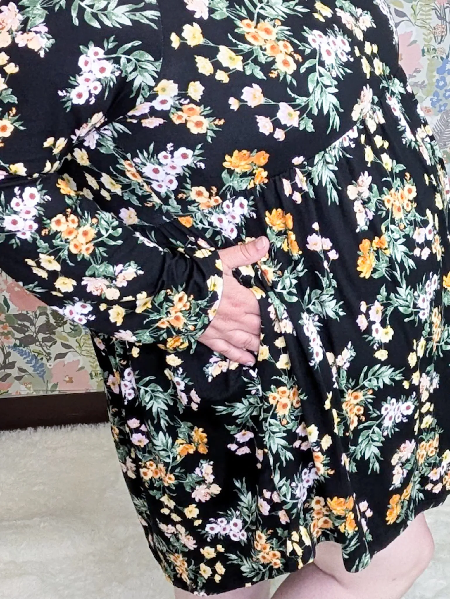 Susanna Babydoll Dress in Black Wildflower