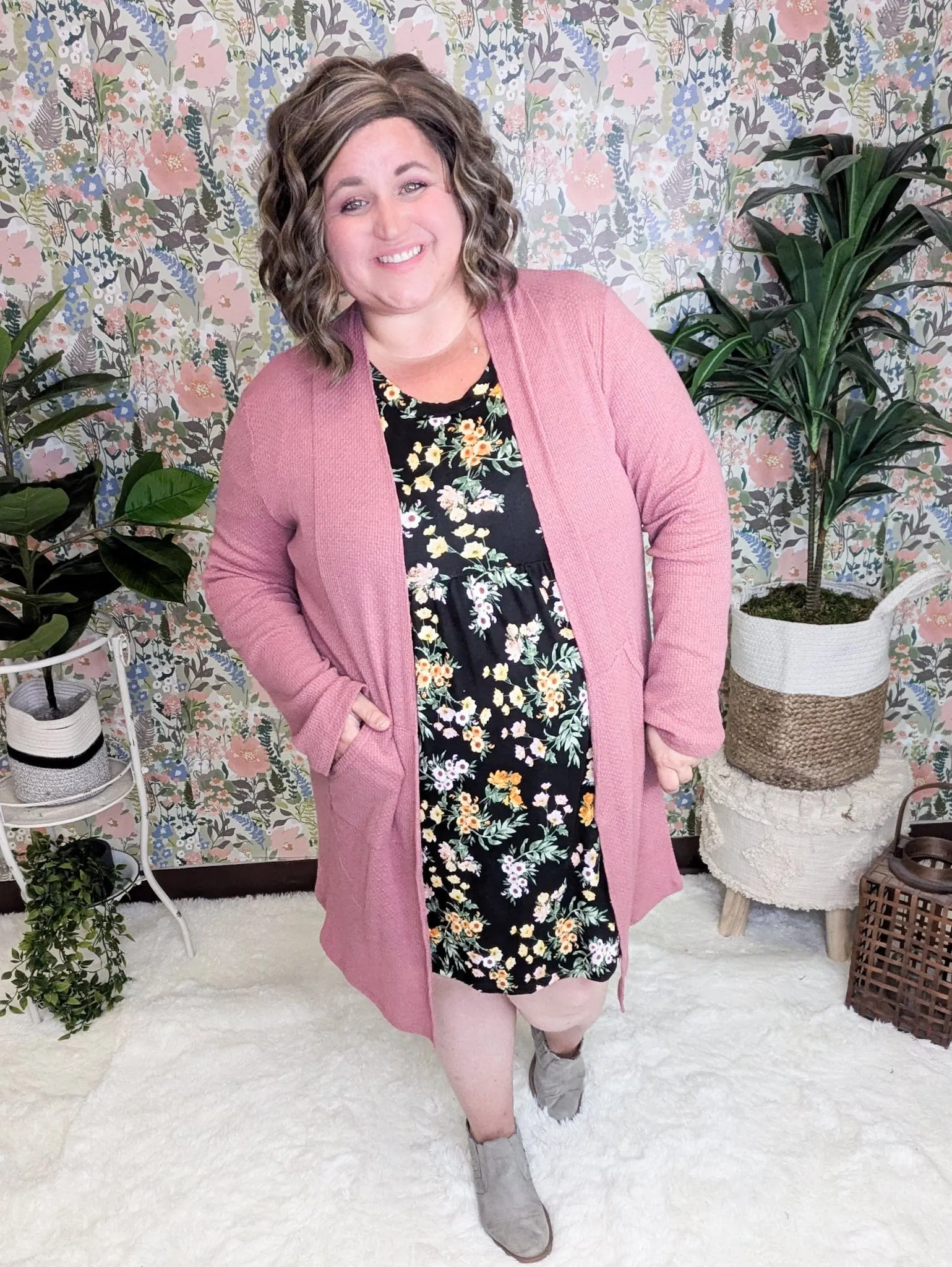 Susanna Babydoll Dress in Black Wildflower