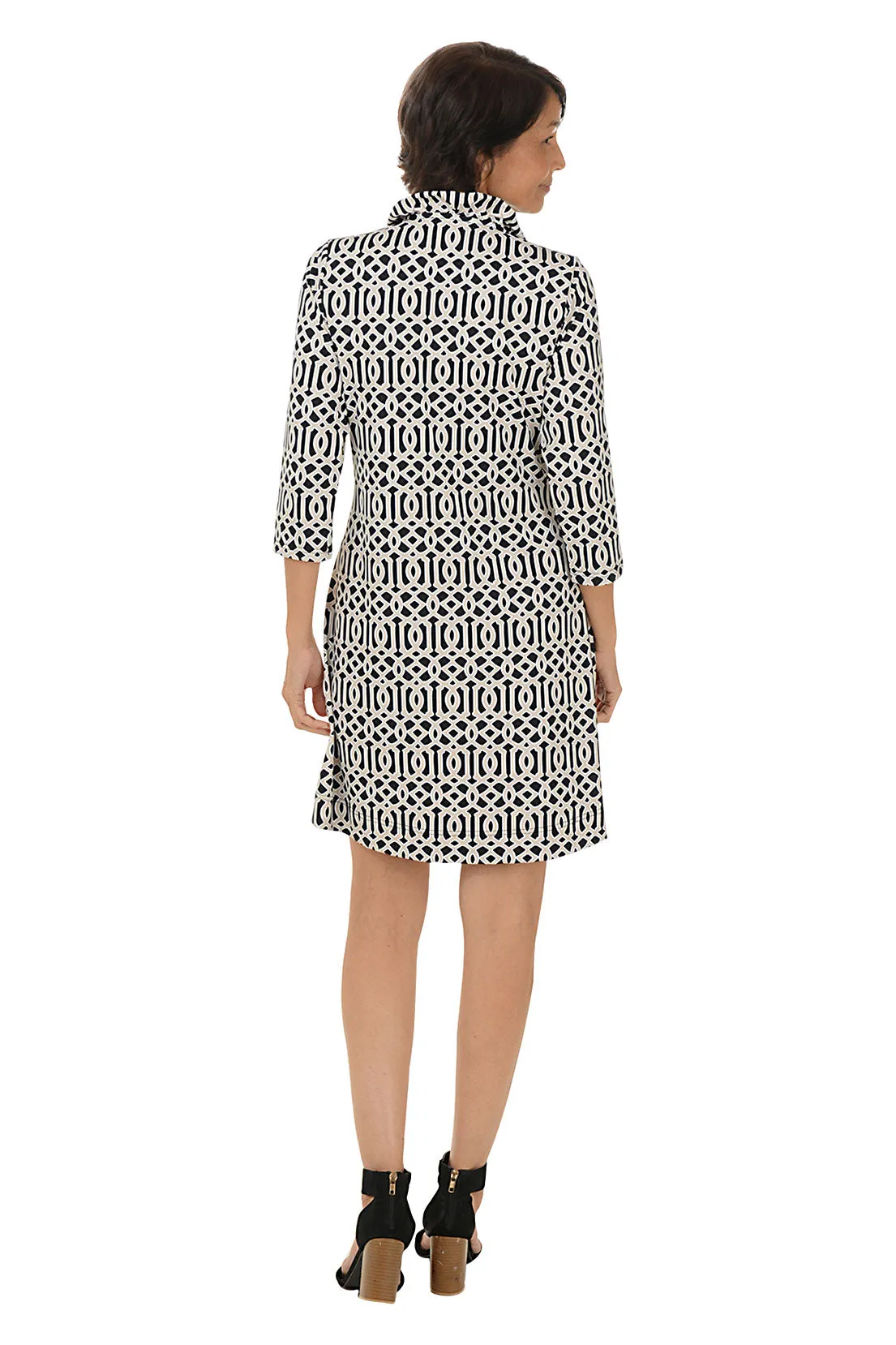Tan Lattice UPF50  Ruffle Neck Travel Dress