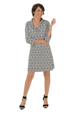 Tan Lattice UPF50  Ruffle Neck Travel Dress