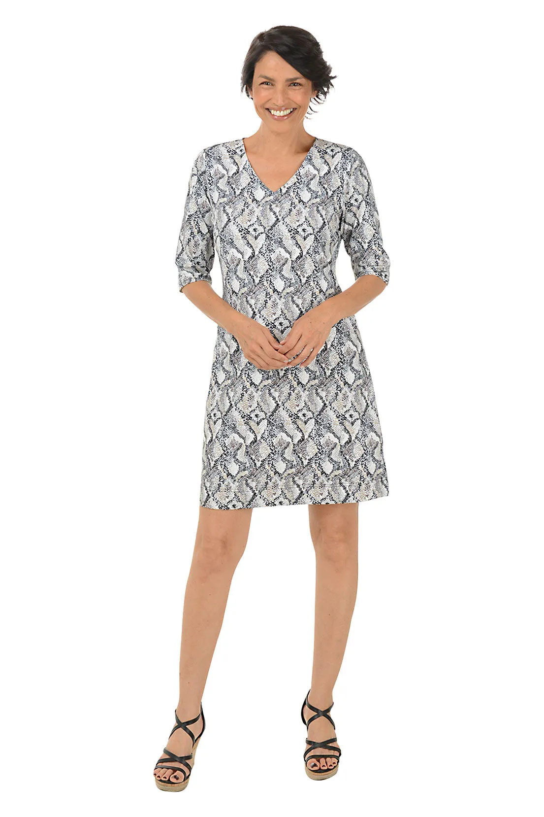 Tan Snake Hearts V-Neck UPF50  Dress