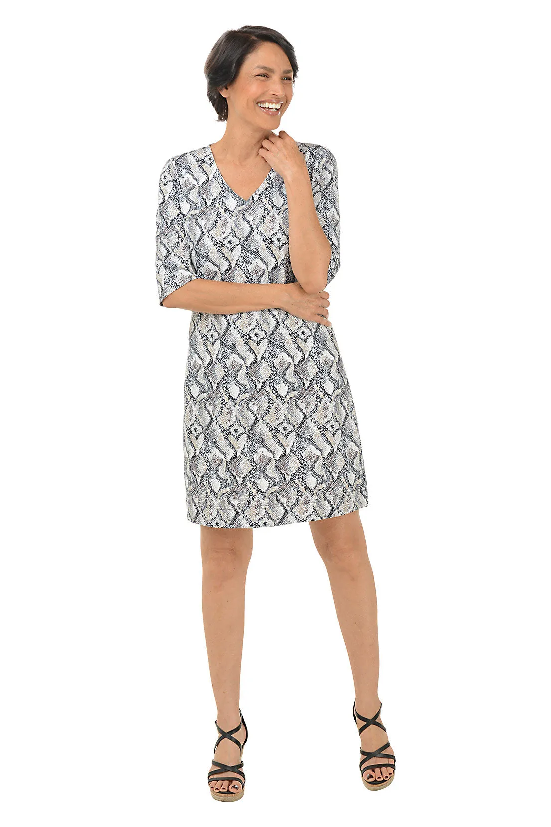 Tan Snake Hearts V-Neck UPF50  Dress