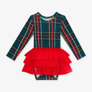 Tartan Plaid - Long Sleeve Tulle Skirt Bodysuit
