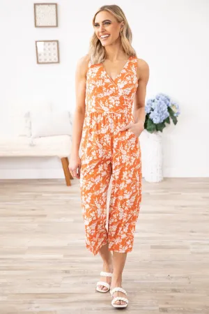 Terra Cotta Floral Surplice Front Jumpsuit