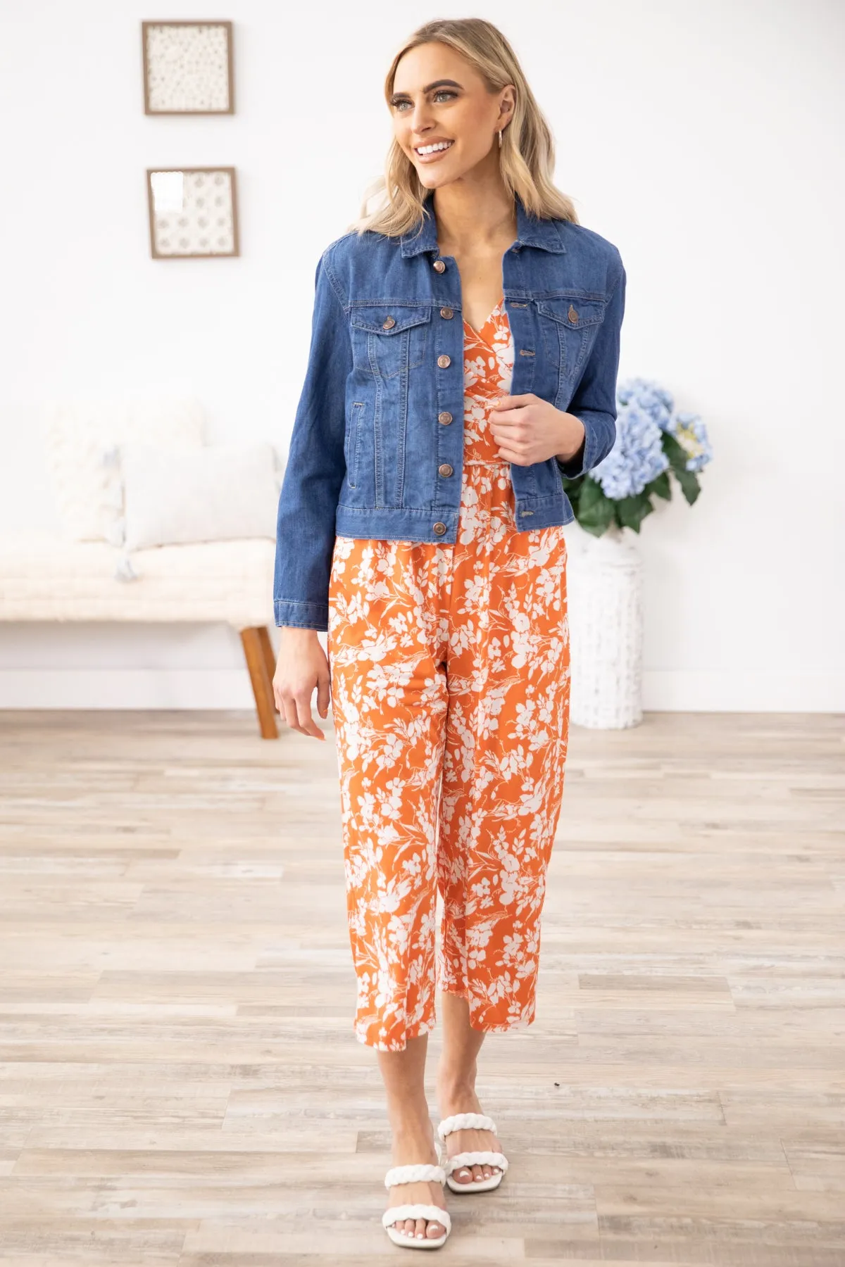 Terra Cotta Floral Surplice Front Jumpsuit