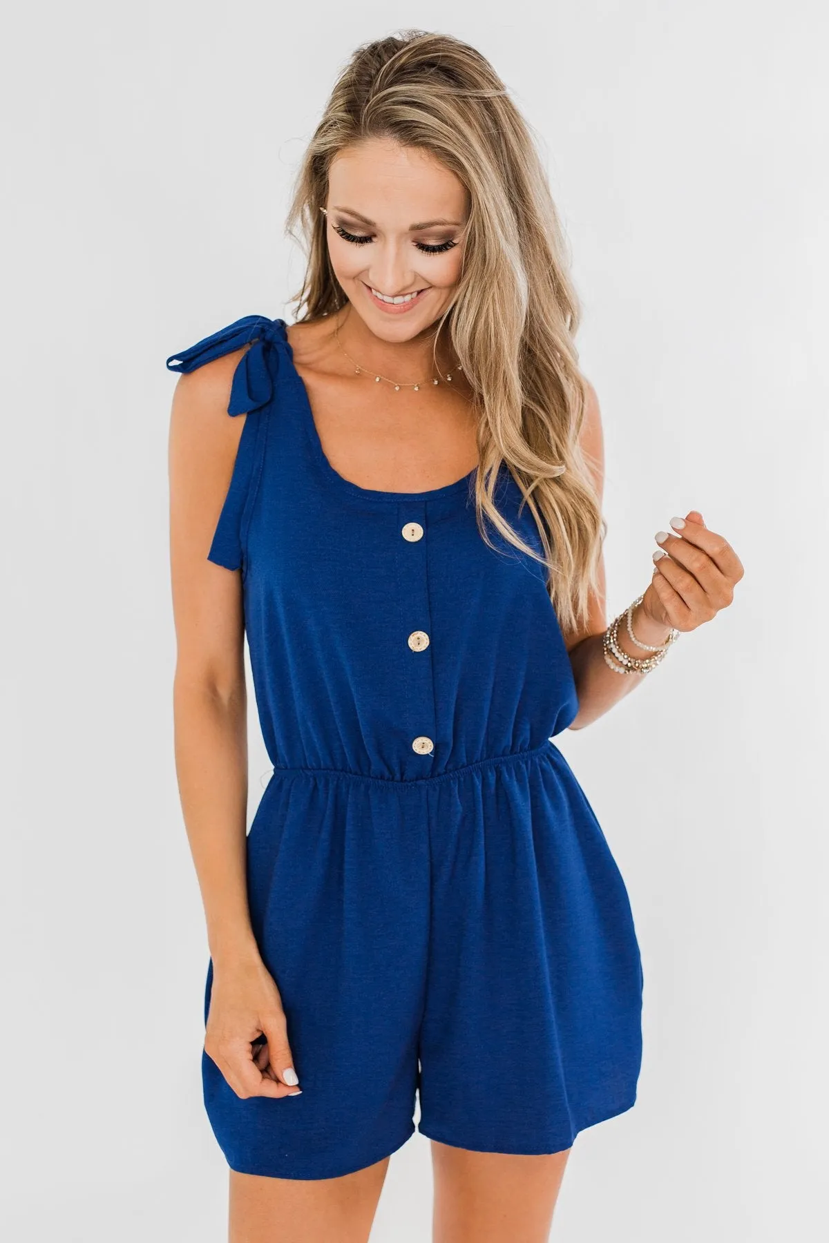 Tie Sleeve Cutie Romper- Royal Blue