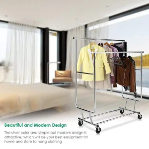 TomCare Garment Rack Double Clothes Racks Ajustable Clothing Rack Extensible Clothes Hanging Rack Commercial Grade Garment Rolling Racks for Hanging Heavy Duty Stainless Steel Garment Rack on Wheels