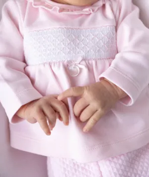 TRADE SHOW MB5144 Pink Smock Waffle Tiny Baby Top, Pant and Hat (Copy)