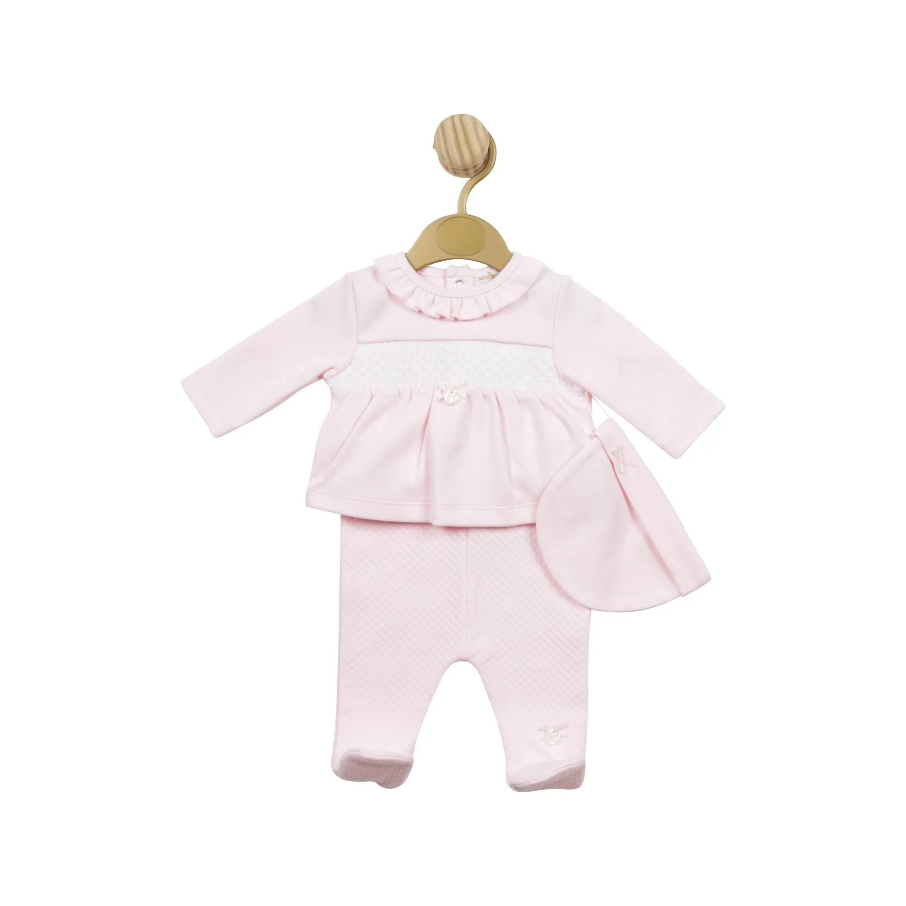 TRADE SHOW MB5144 Pink Smock Waffle Tiny Baby Top, Pant and Hat (Copy)