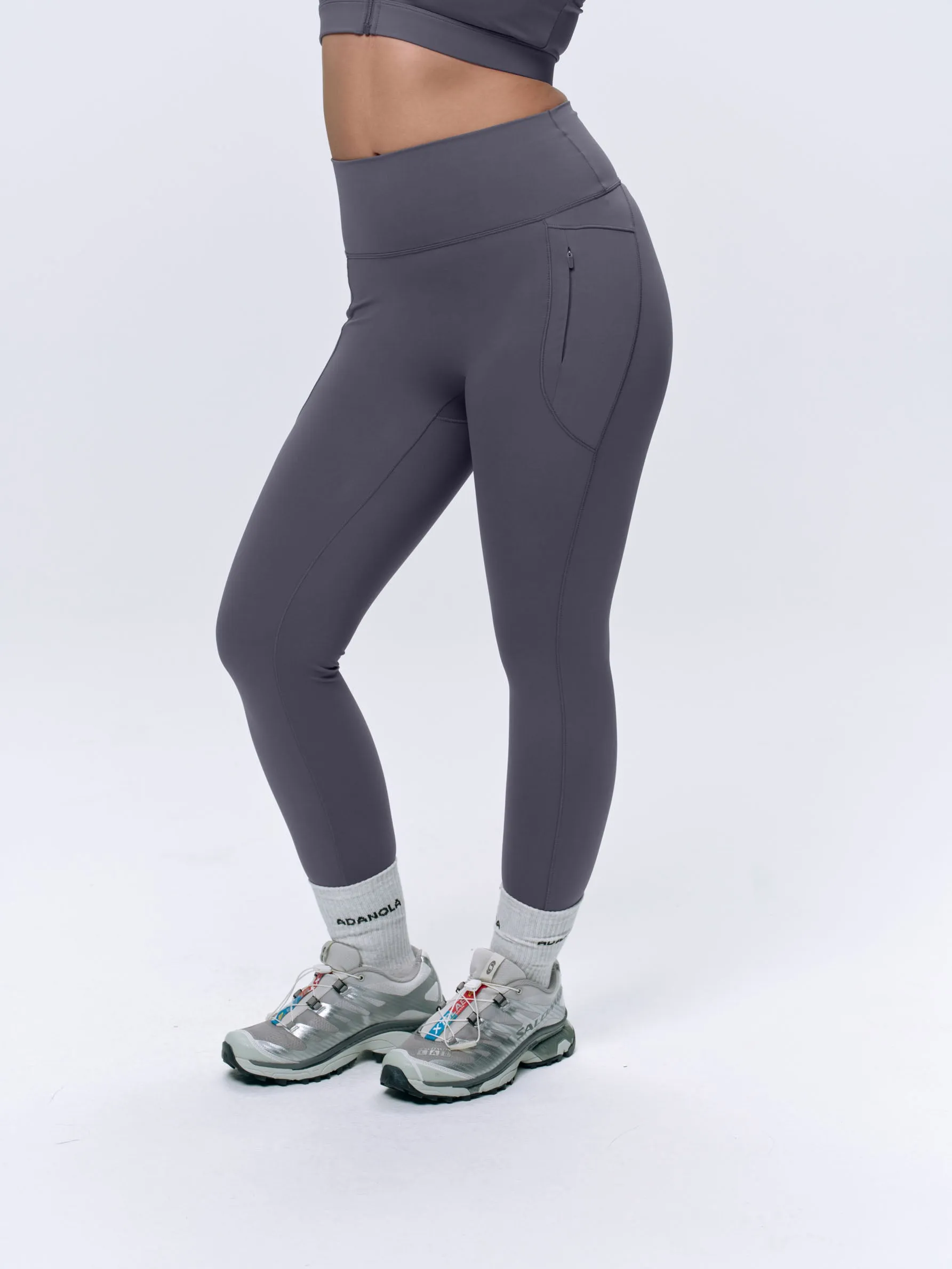 Ultimate Seam Detail Zip Pocket Leggings - Dark Grey