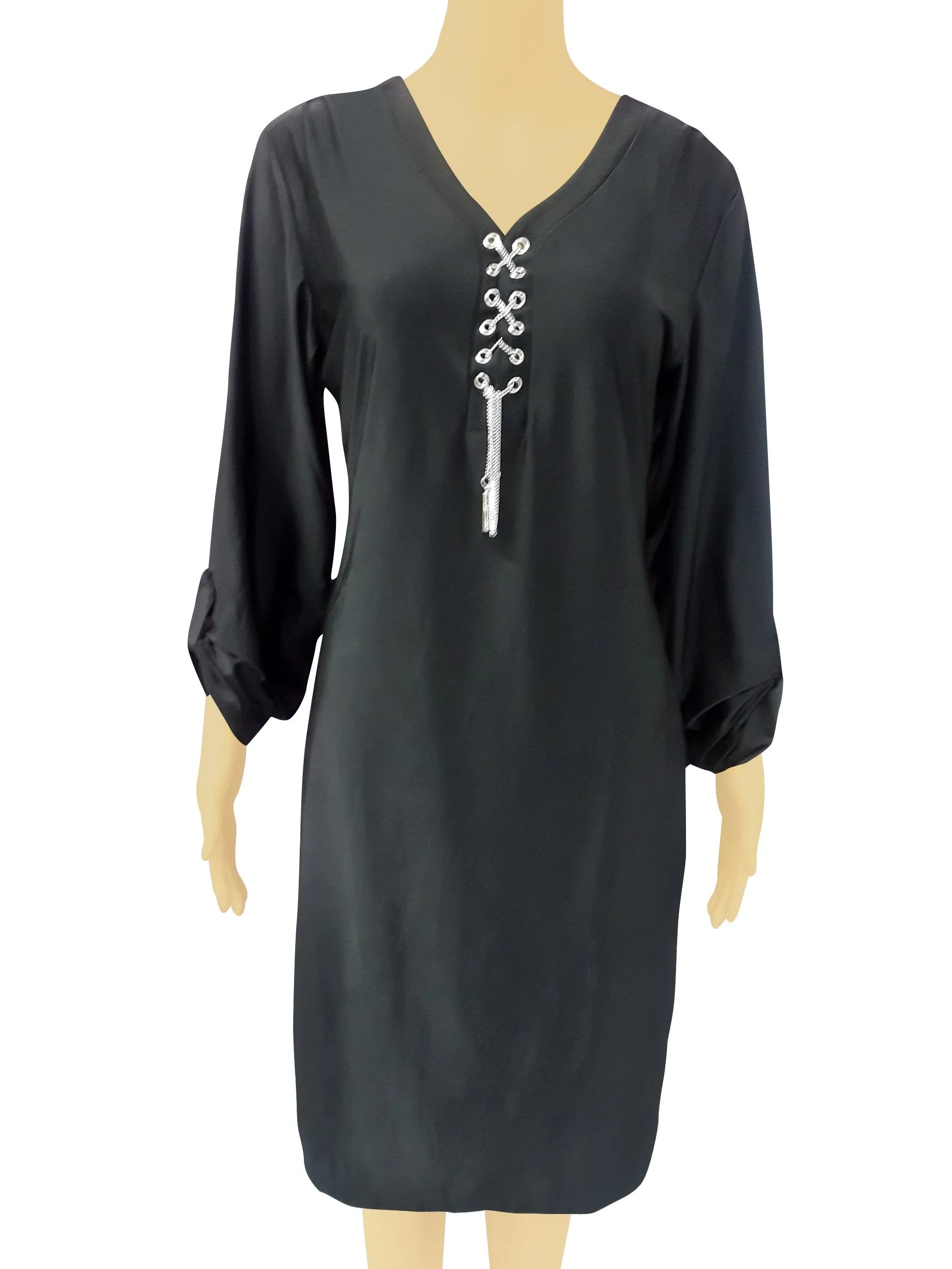 V-Button Neck Heart Chain Dress