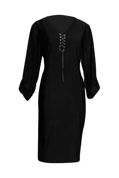 V-Button Neck Heart Chain Dress