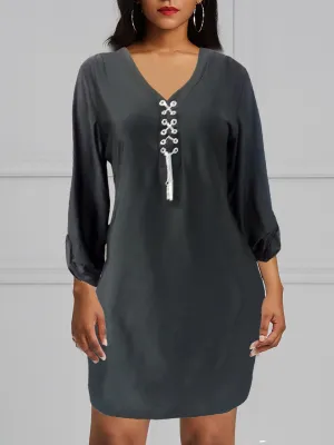 V-Button Neck Heart Chain Dress