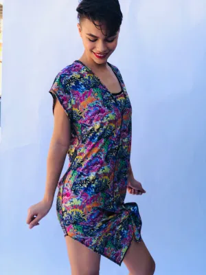 V NECK SIDE SLIT DRESS GRAFFITI/BUNS OF STEEL