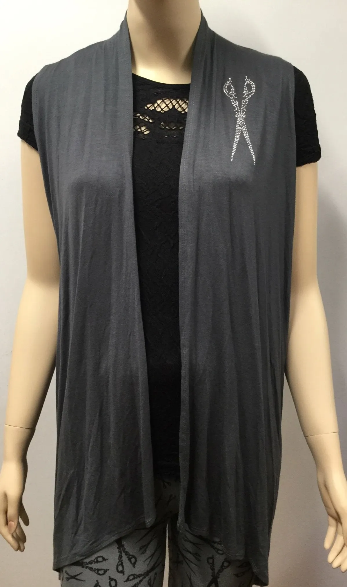Vest with Scissor Rhinestones- Gray