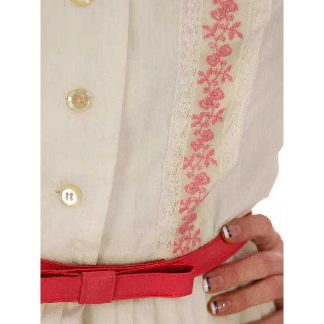Vintage MCM Day Dress White  w/Pink Embroidery Bobbie Brooks 1950s 36-26-Free