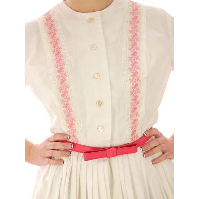 Vintage MCM Day Dress White  w/Pink Embroidery Bobbie Brooks 1950s 36-26-Free