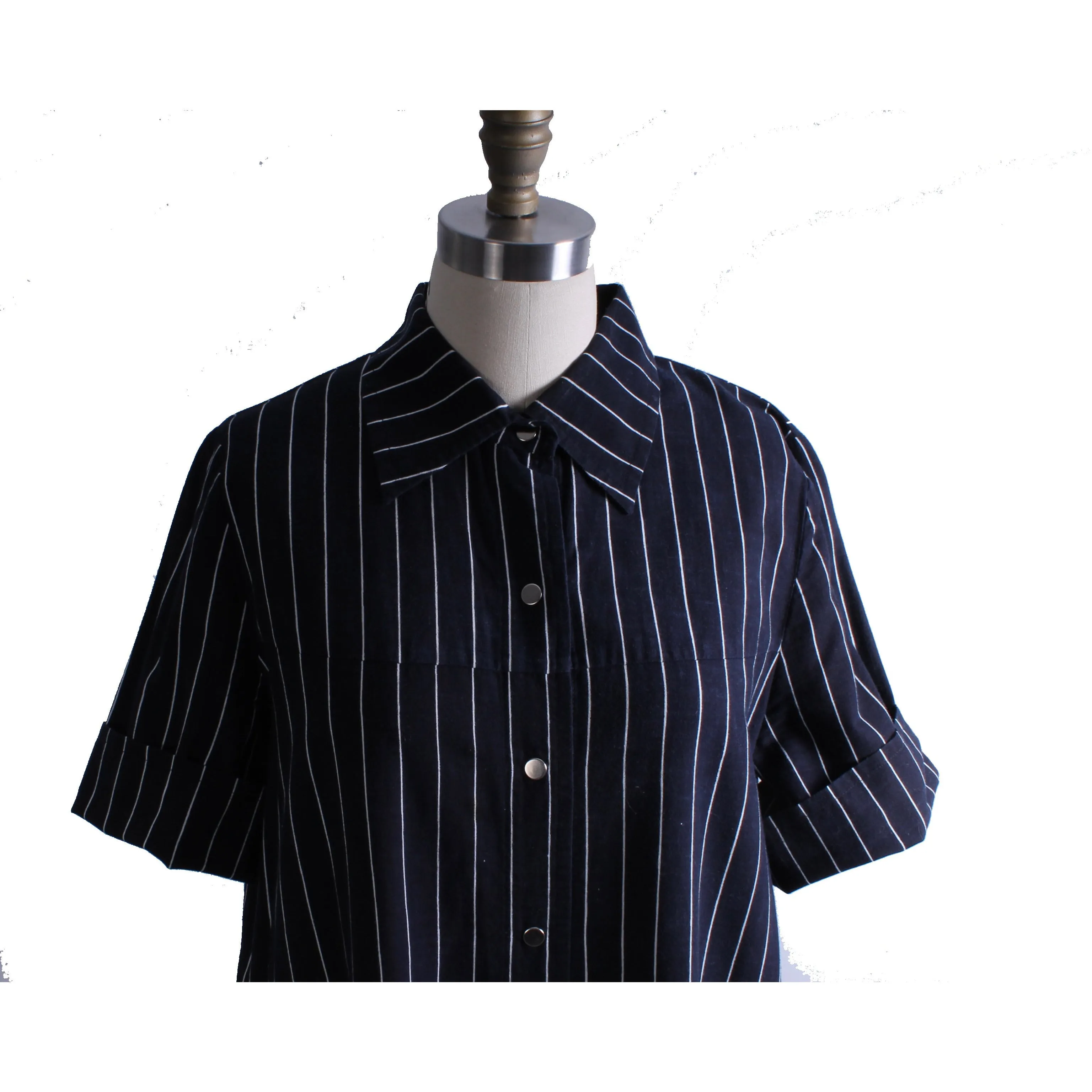 Vintage Vuokko Printed Cotton Shirt Dress 1970s Black & White Stripes 42/ M L