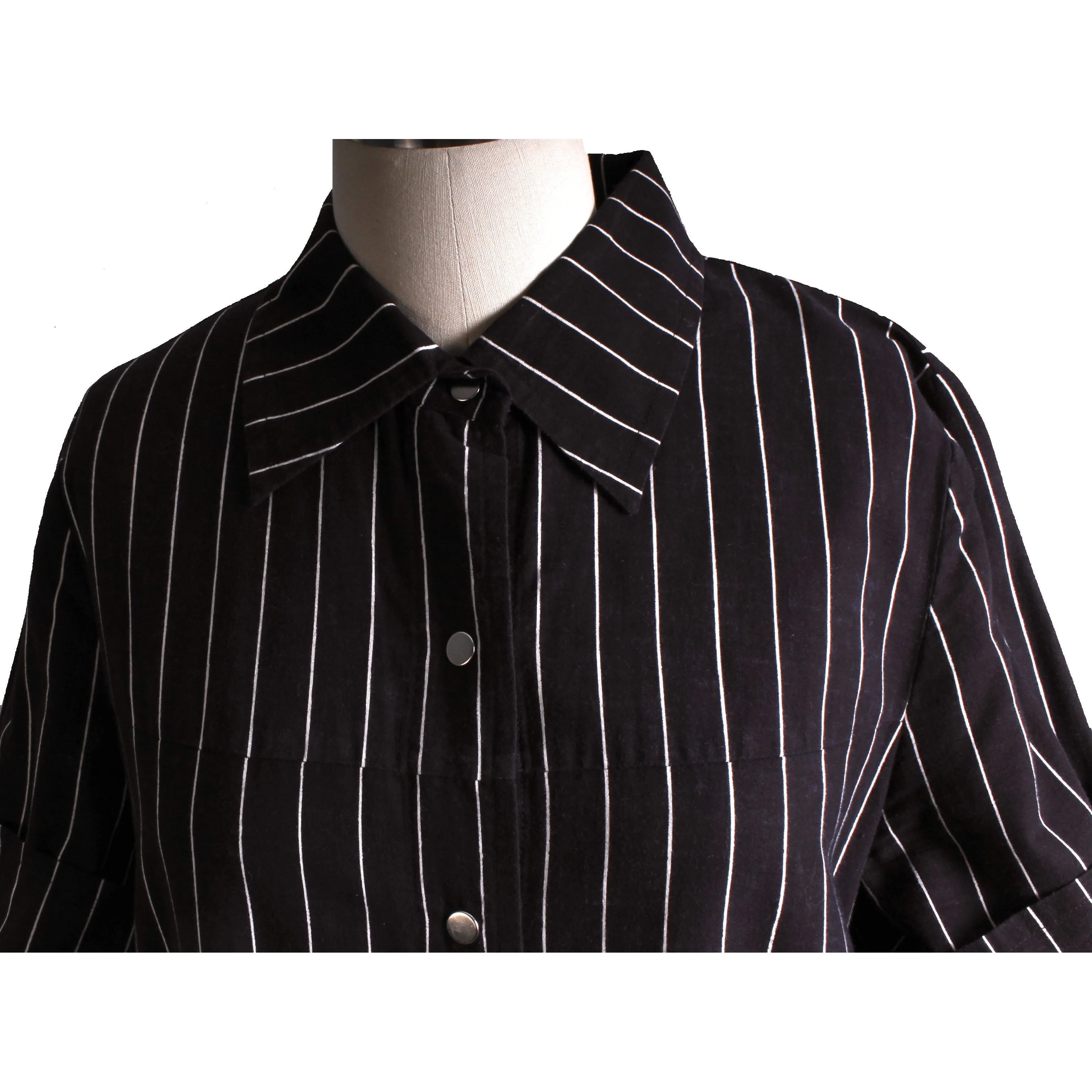 Vintage Vuokko Printed Cotton Shirt Dress 1970s Black & White Stripes 42/ M L