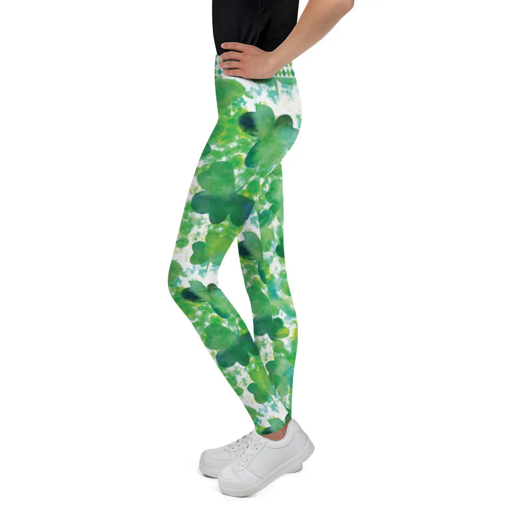 Watercolor Shamrocks and Plaid - Youth Leggings