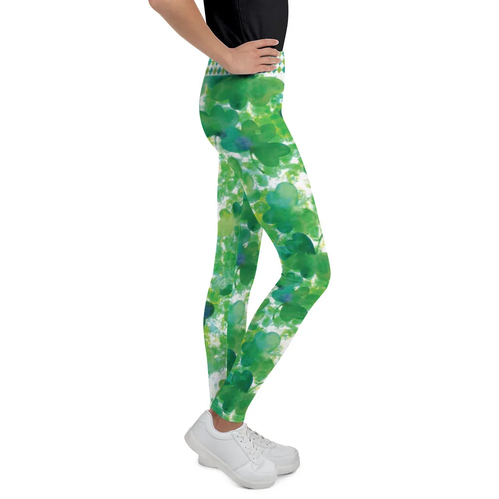 Watercolor Shamrocks and Plaid - Youth Leggings