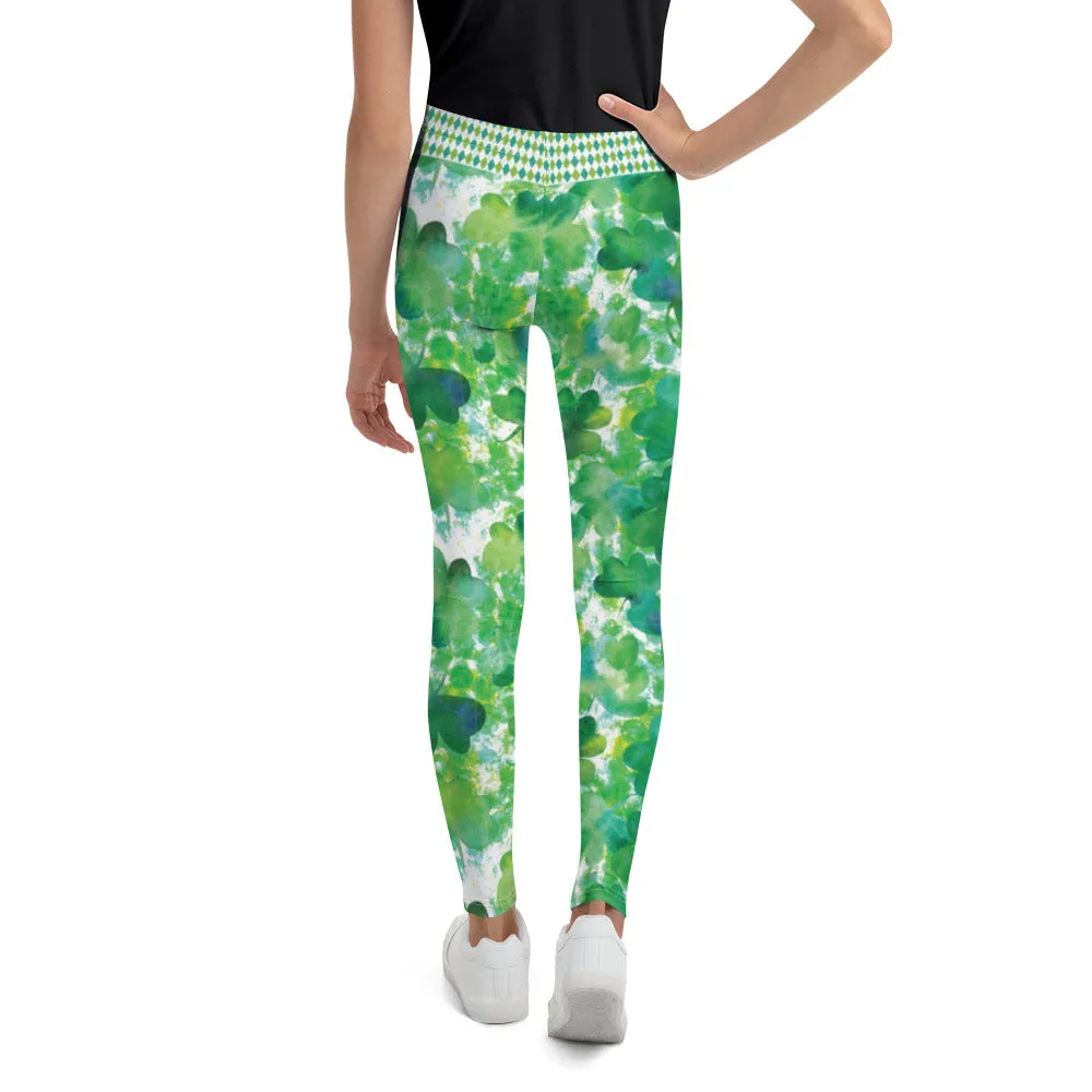 Watercolor Shamrocks and Plaid - Youth Leggings