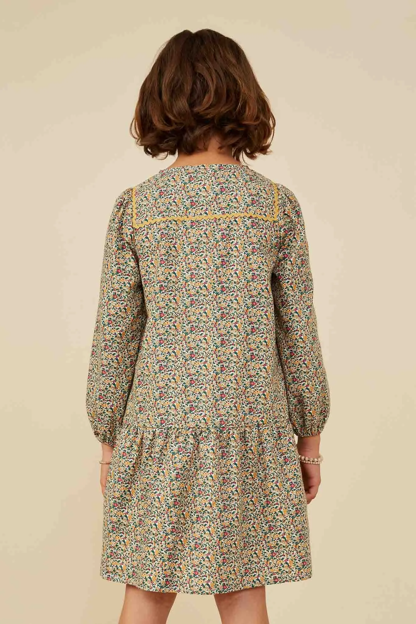 Wavy Twill Trimmed Sailor Collar Printed Dress