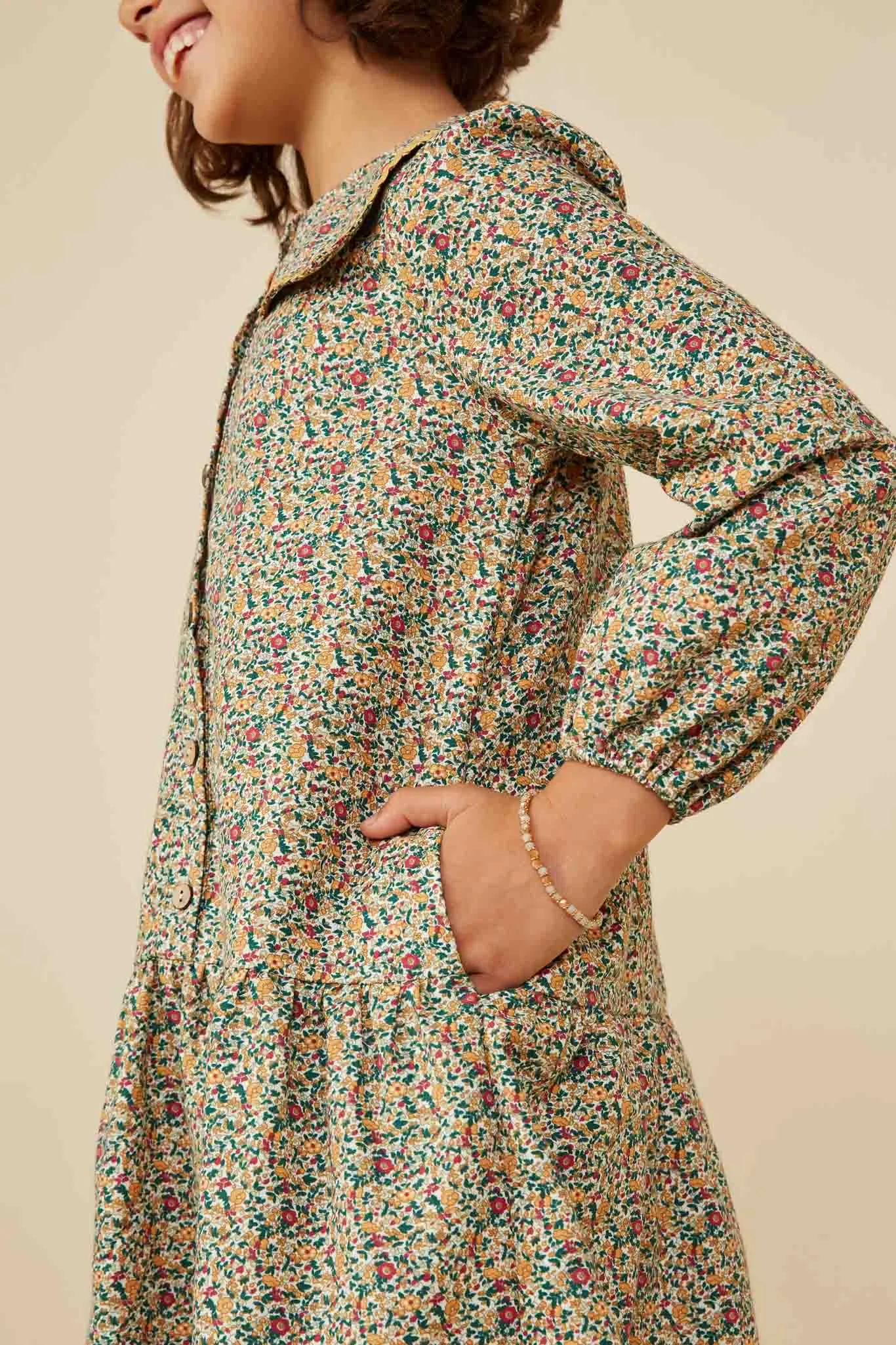 Wavy Twill Trimmed Sailor Collar Printed Dress