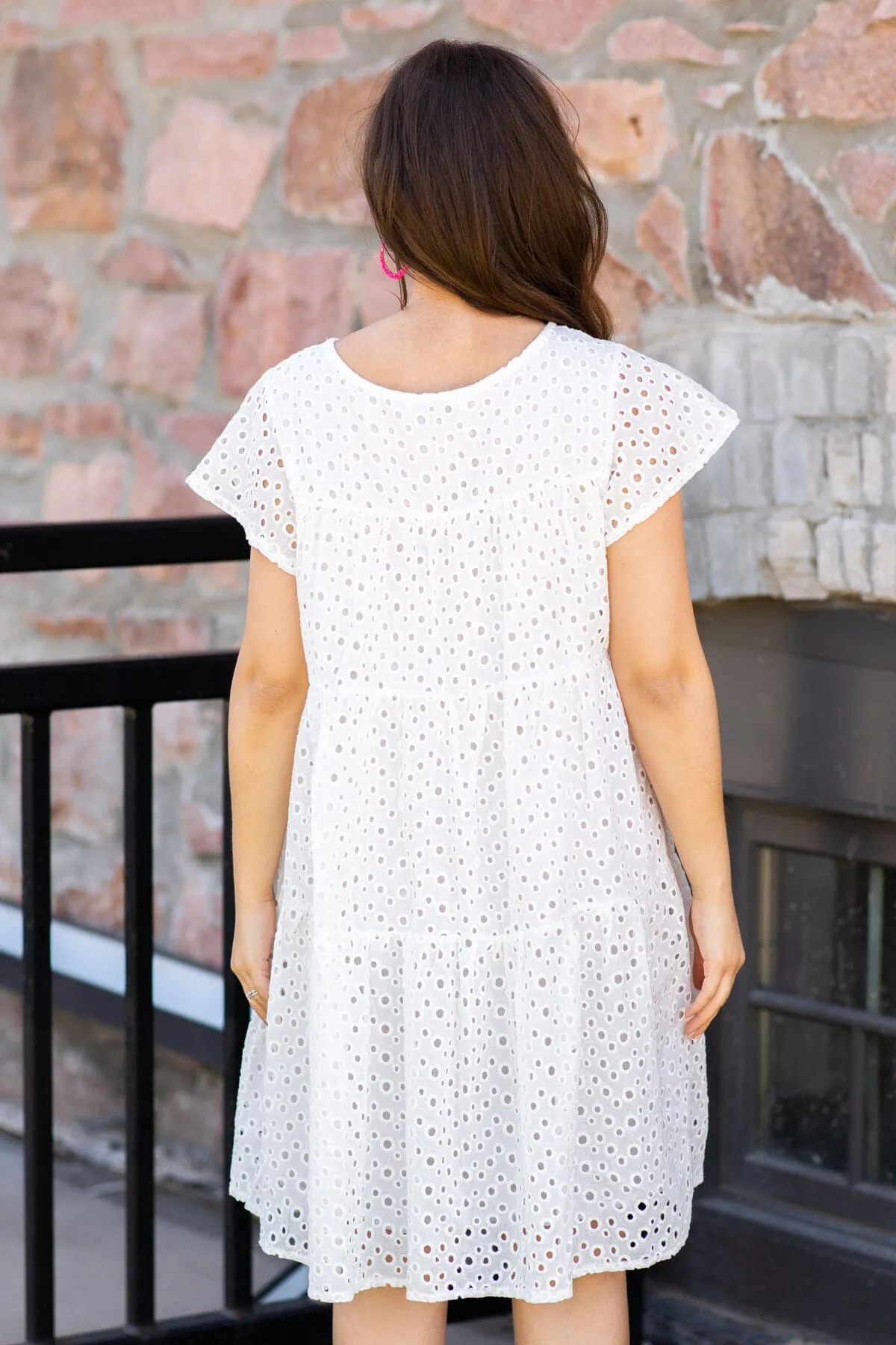 White Eyelet Short Sleeve Dress