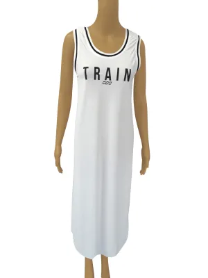 White Spotty and Casual Long 4-Way Stretch Sleeveless Dress