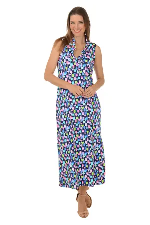 Wine Glasses UPF50  Ruffle Neck Sleeveless Maxi Dress