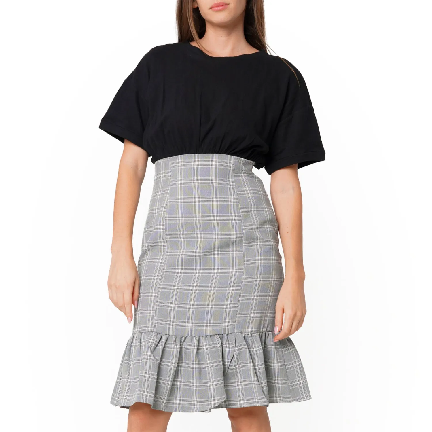 Women's Glen Plaid Mermaid Dress in Black