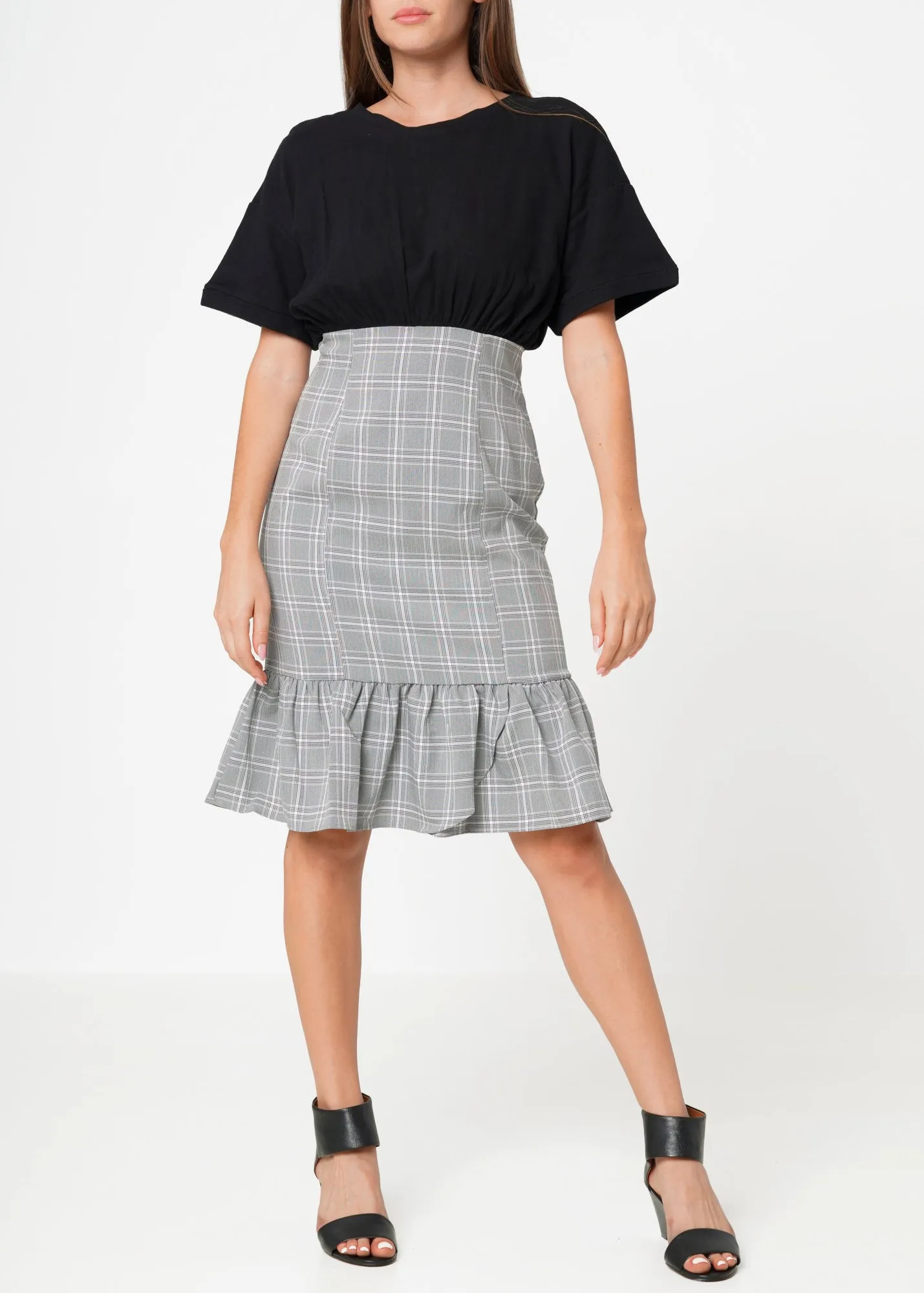 Women's Glen Plaid Mermaid Dress in Black