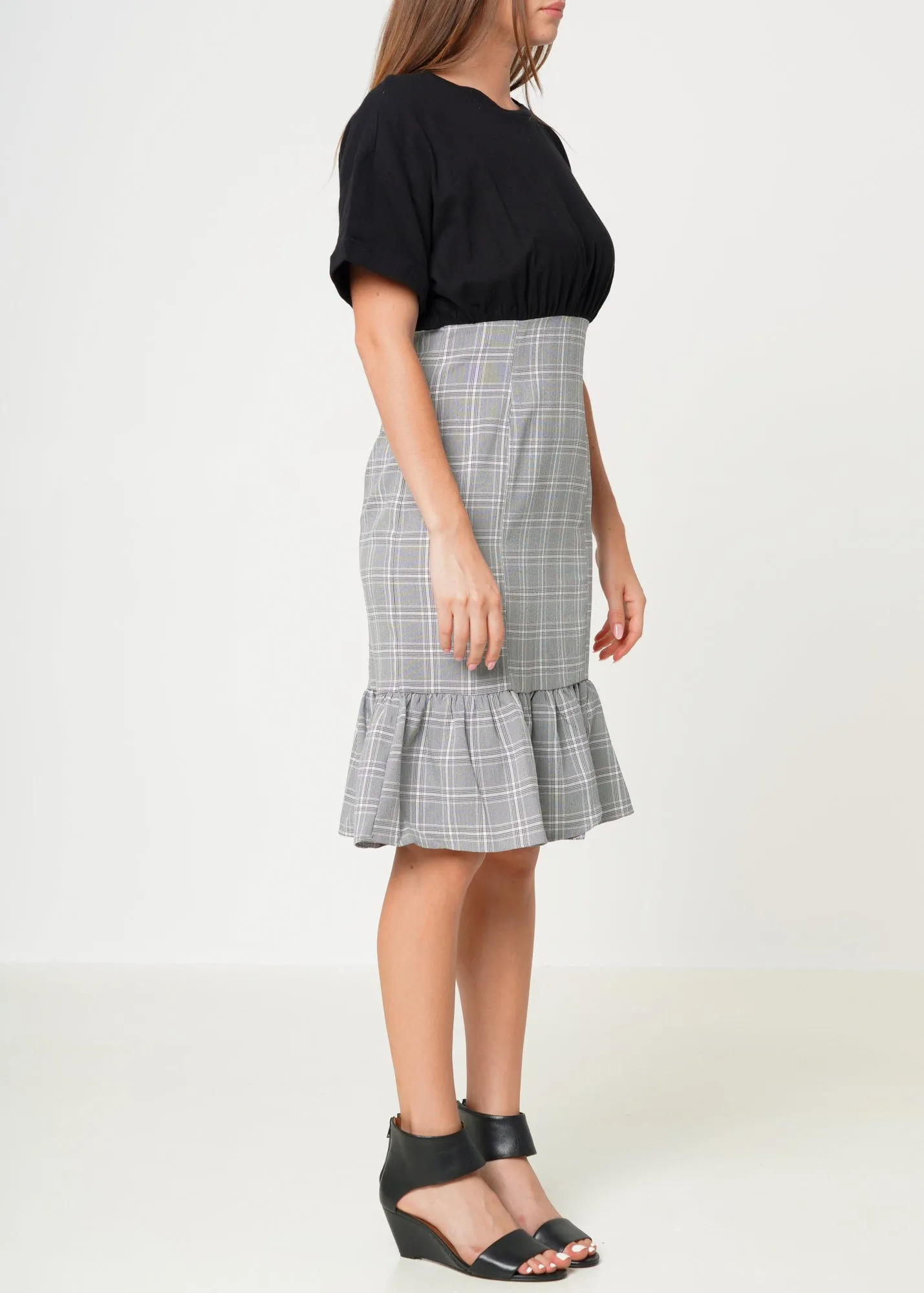 Women's Glen Plaid Mermaid Dress in Black