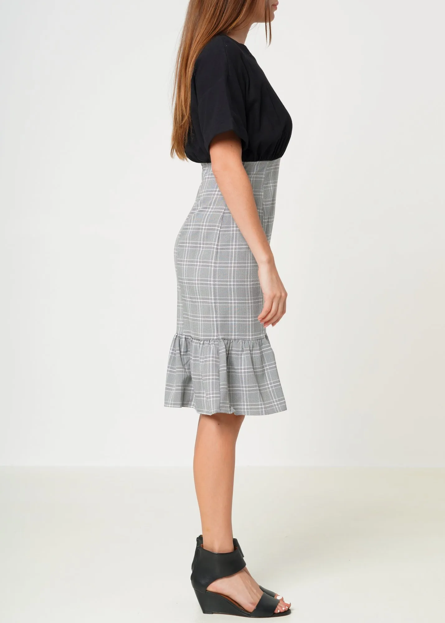 Women's Glen Plaid Mermaid Dress in Black
