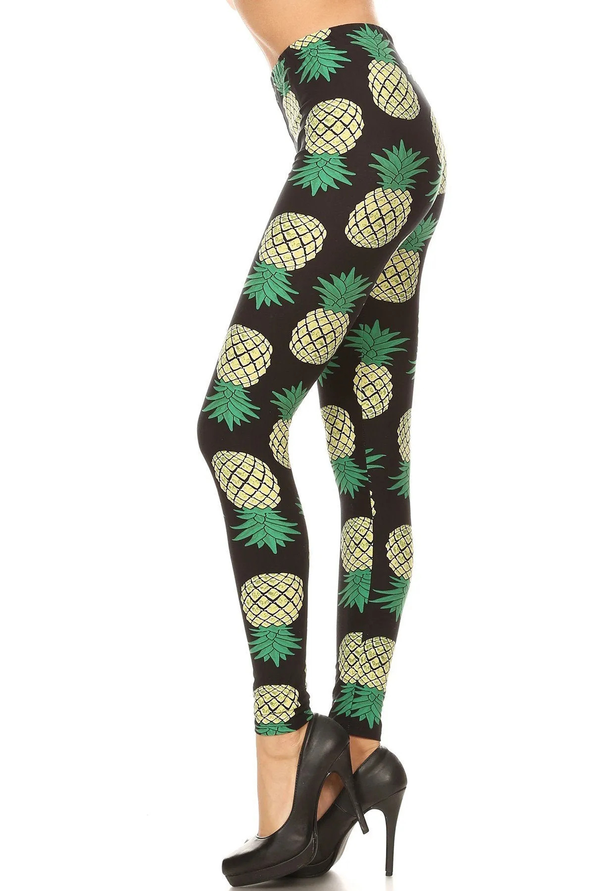 Women's Regular Yellow Pineapple Fruit Pattern Printed Leggings