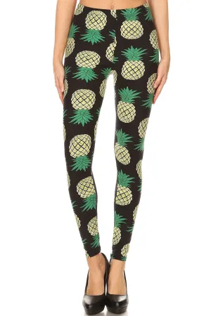 Women's Regular Yellow Pineapple Fruit Pattern Printed Leggings