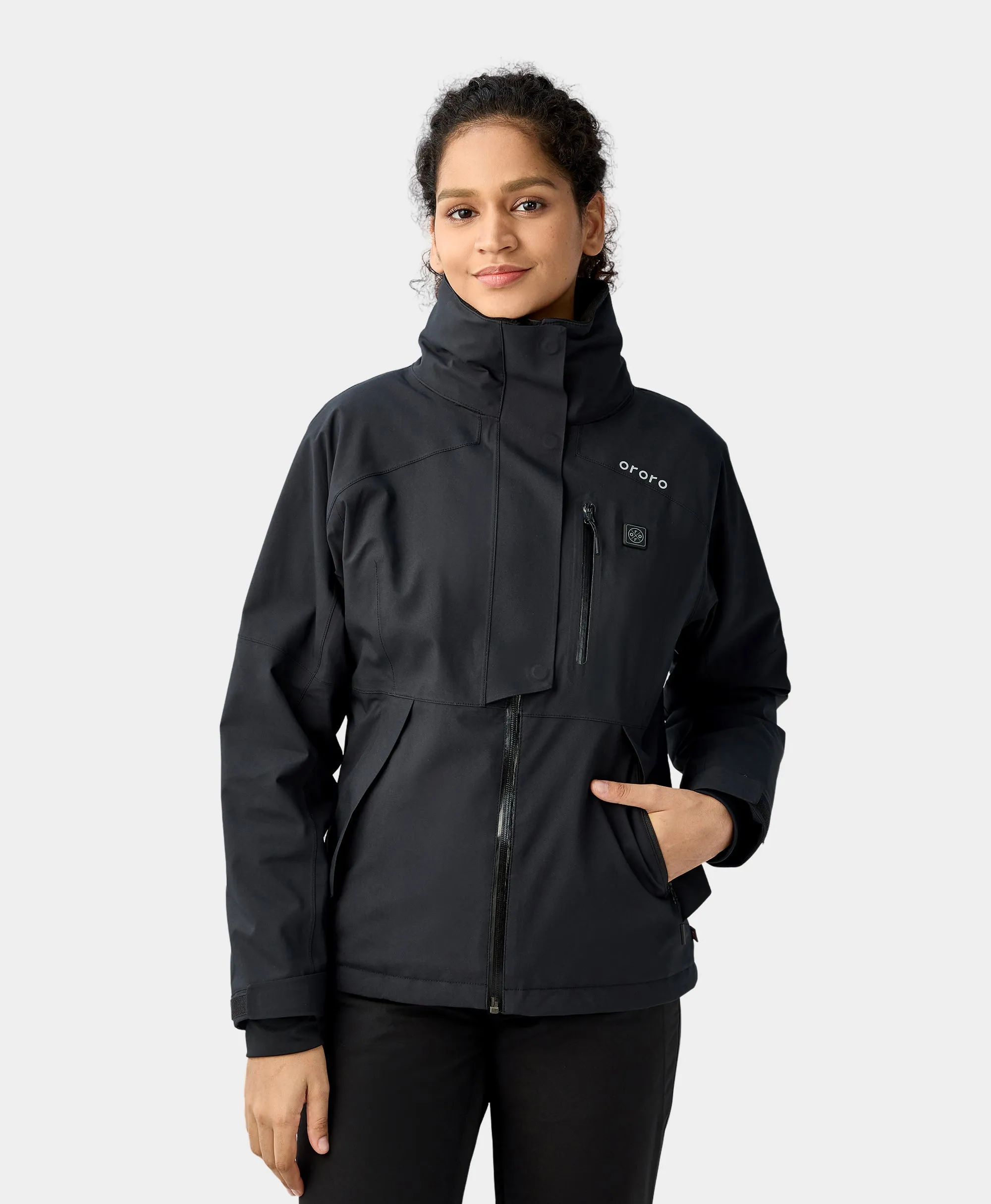 Women's Waterproof Heated Ski Jacket - Black / Blue