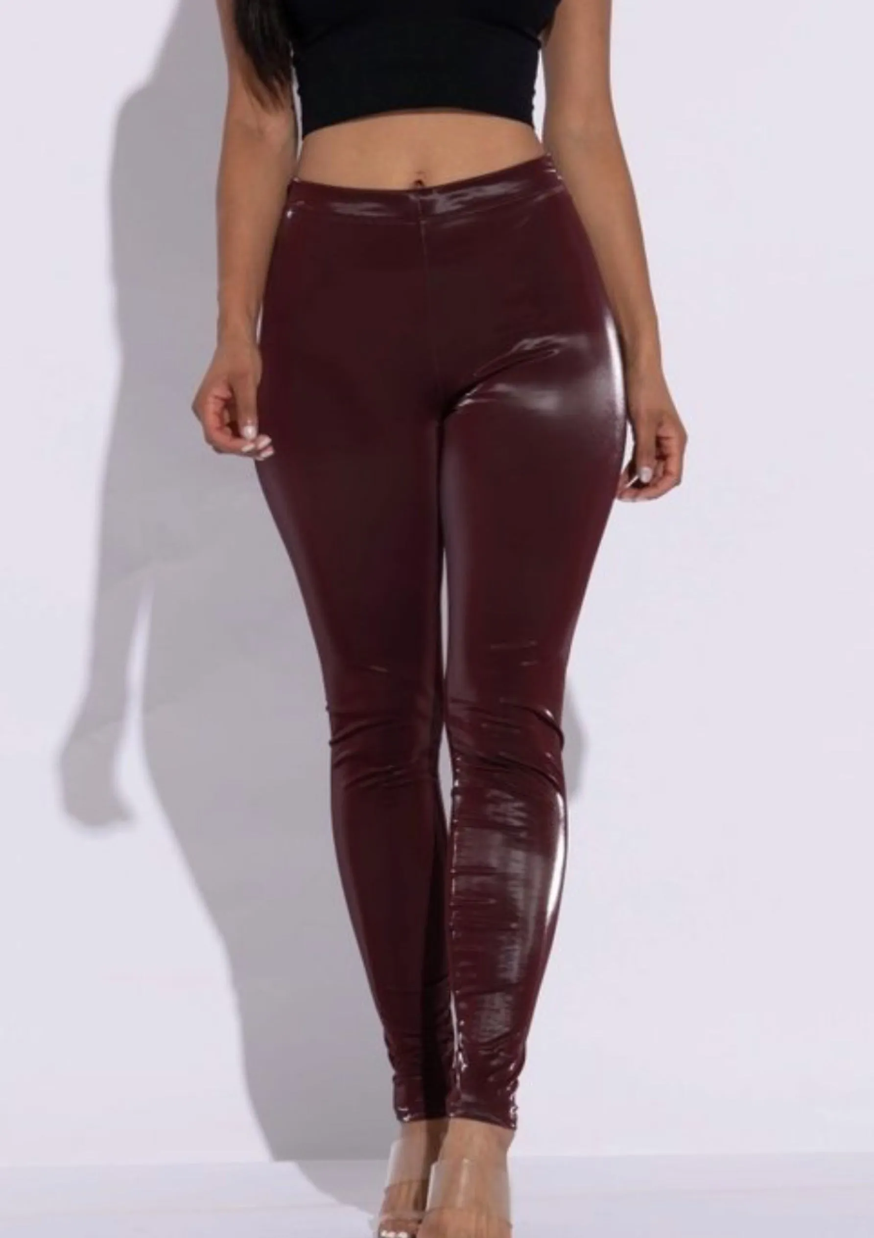Yasmine Shine On Stretch Leggings ( Burg & Grey, Black) - Avail in Plus Size